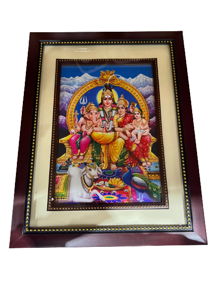 God Shiva Parivaar Picture, Photo Brown Frame 22"x10"