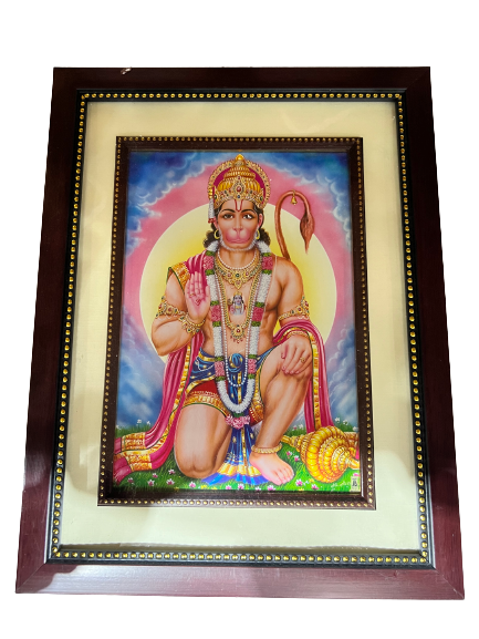 God Hanuman Picture, Photo Brown Frame 22"x10"