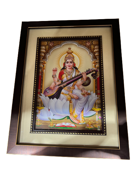 Goddess Saraswathy Picture, Photo Brown Frame 13"x10"