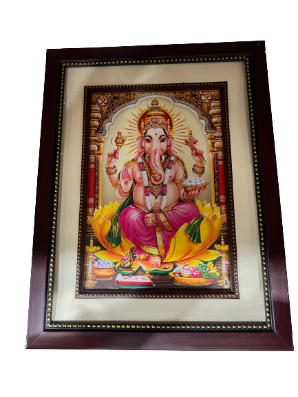 God Ganesh Picture, Photo Brown Frame 22"x10"