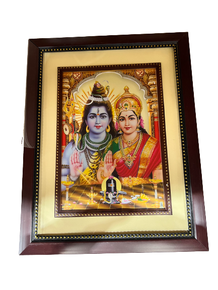 Shiva Parvathy Picture, Photo Brown Frame 22"x10"