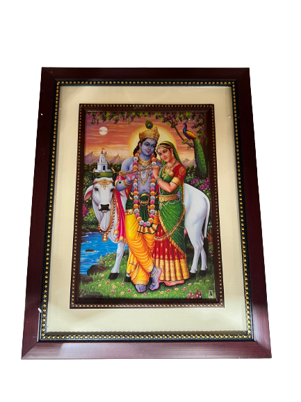 Radha Krishna Picture, Photo Brown Frame 22"x10"