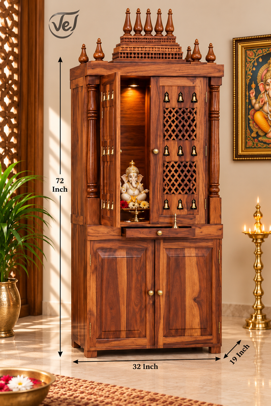 Bhakti Temple AET121 Light Brown Sesame/Veneer Wood Mandir 32 x 19 x 72 Inch