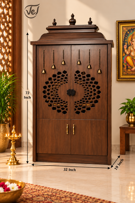 Bhakti Temple AET123 Dark Brown Sesame/Veneer Wood Mandir 32 x 19 x 72 Inch