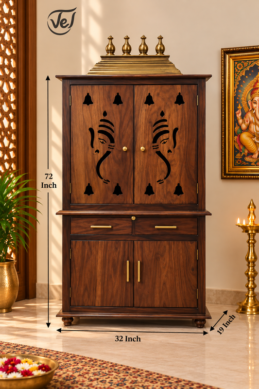 Bhakti - Temple AET124 (32 x 19 x 72 Inch ) | Dark Brown Sesame/Veneer Wood Mandir | SKU Code: BKTTEM2030 | Online Stock Only | Product of India