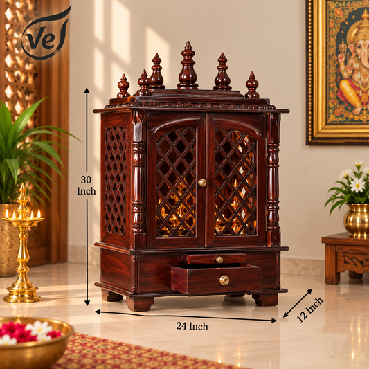 Bhakti Temple AET25 Dark Brown MDF/Mango Wood Mandir 24 x 12 x 30 Inch