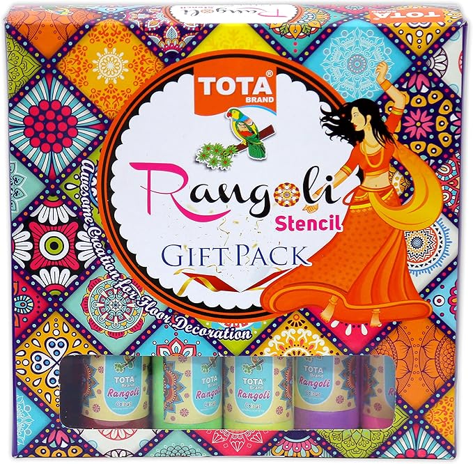Diwali Rangoli Gift Pack – Complete Rangoli Kit with 7 Colours, Stencils, Roller, Pen & Candles for Festival Decorations