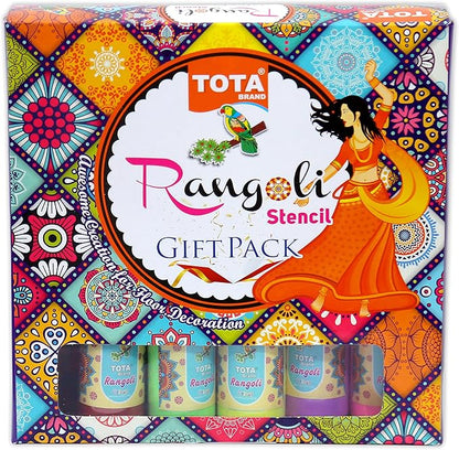 Diwali Rangoli Gift Pack – Complete Rangoli Kit with 7 Colours, Stencils, Roller, Pen & Candles for Festival Decorations