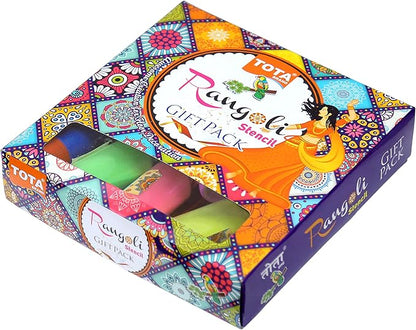 Diwali Rangoli Gift Pack – Complete Rangoli Kit with 7 Colours, Stencils, Roller, Pen & Candles for Festival Decorations