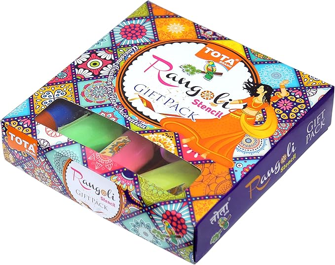 Diwali Rangoli Gift Pack – Complete Rangoli Kit with 7 Colours, Stencils, Roller, Pen & Candles for Festival Decorations