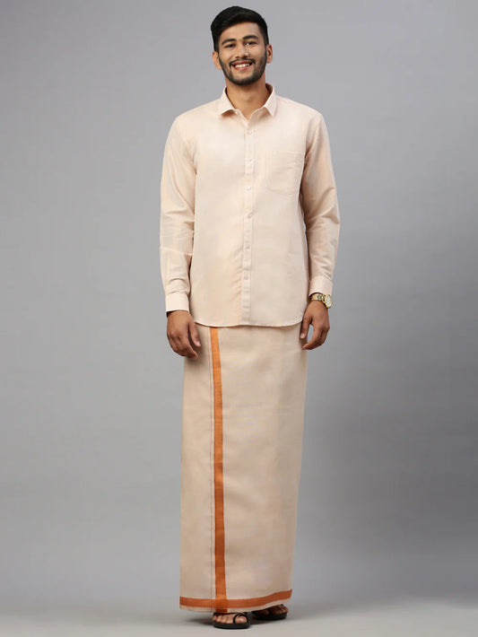 Ramraj Dhoti & Full Sleeves Shirt Set Copper jari