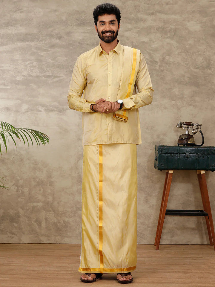 Ramraj vaibhav collection Gold Dhothi, Shirt and Towel set
