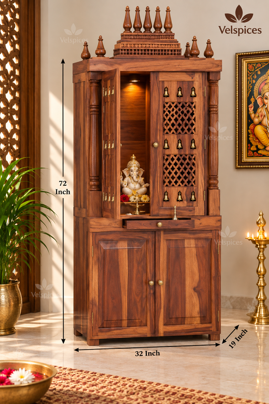 Bhakti Temple AET121 Light Brown Sesame/Veneer Wood Mandir 32 x 19 x 72 Inch