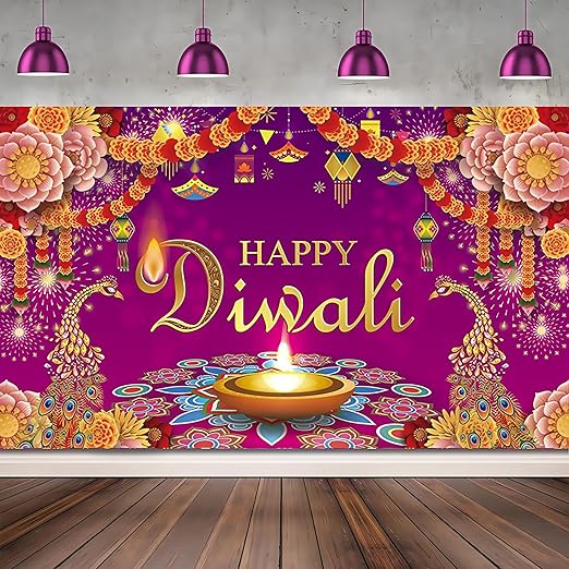 Happy Diwali Backdrop Banner – Festival of Lights Decoration for Home, Parties & Photo Booth