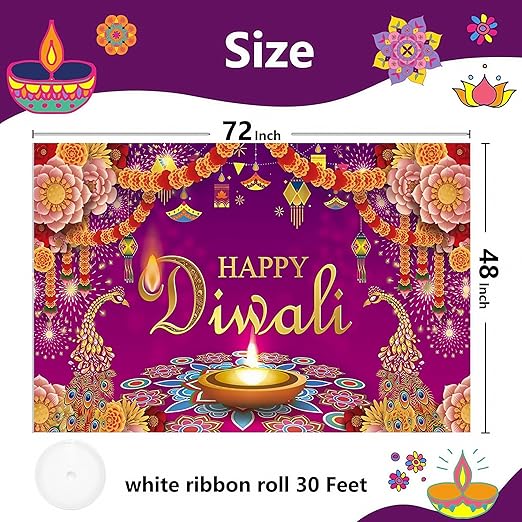 Happy Diwali Backdrop Banner – Festival of Lights Decoration for Home, Parties & Photo Booth