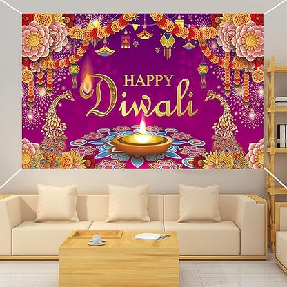 Happy Diwali Backdrop Banner – Festival of Lights Decoration for Home, Parties & Photo Booth