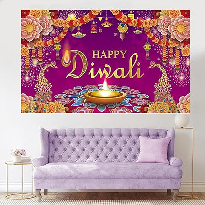 Happy Diwali Backdrop Banner – Festival of Lights Decoration for Home, Parties & Photo Booth
