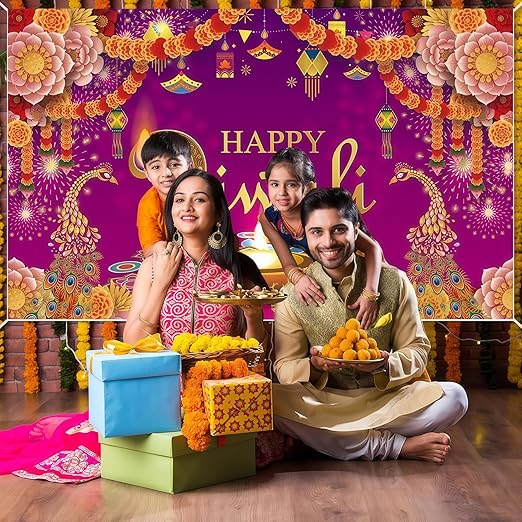 Happy Diwali Backdrop Banner – Festival of Lights Decoration for Home, Parties & Photo Booth