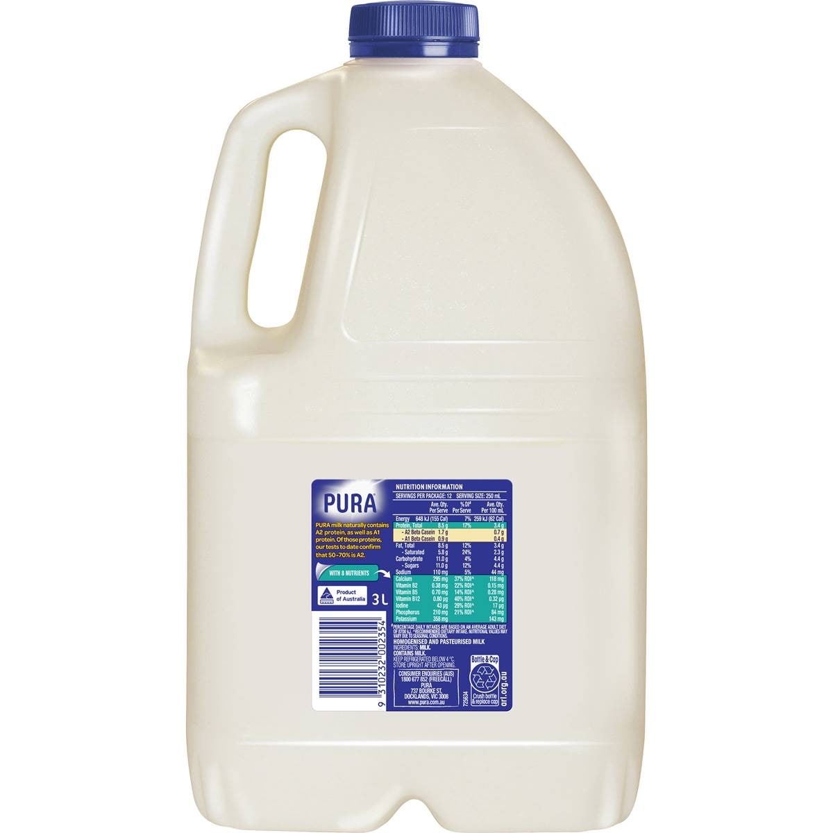 Pura Full Cream Milk 3L