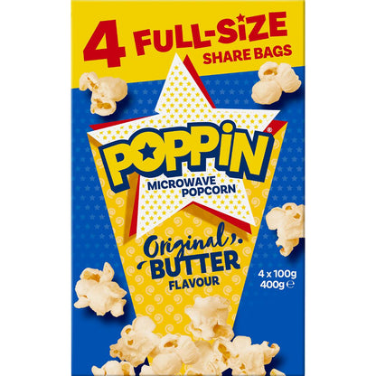 Poppin Microwave Popcorn Butter Flavour 100g x 4 pack