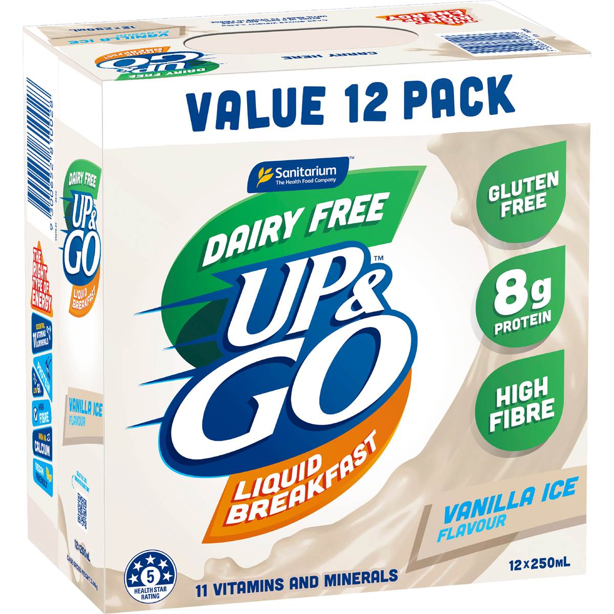 Up&Go Dairy Free Liquid Breakfast Vanilla Ice 250mL x 12 pack