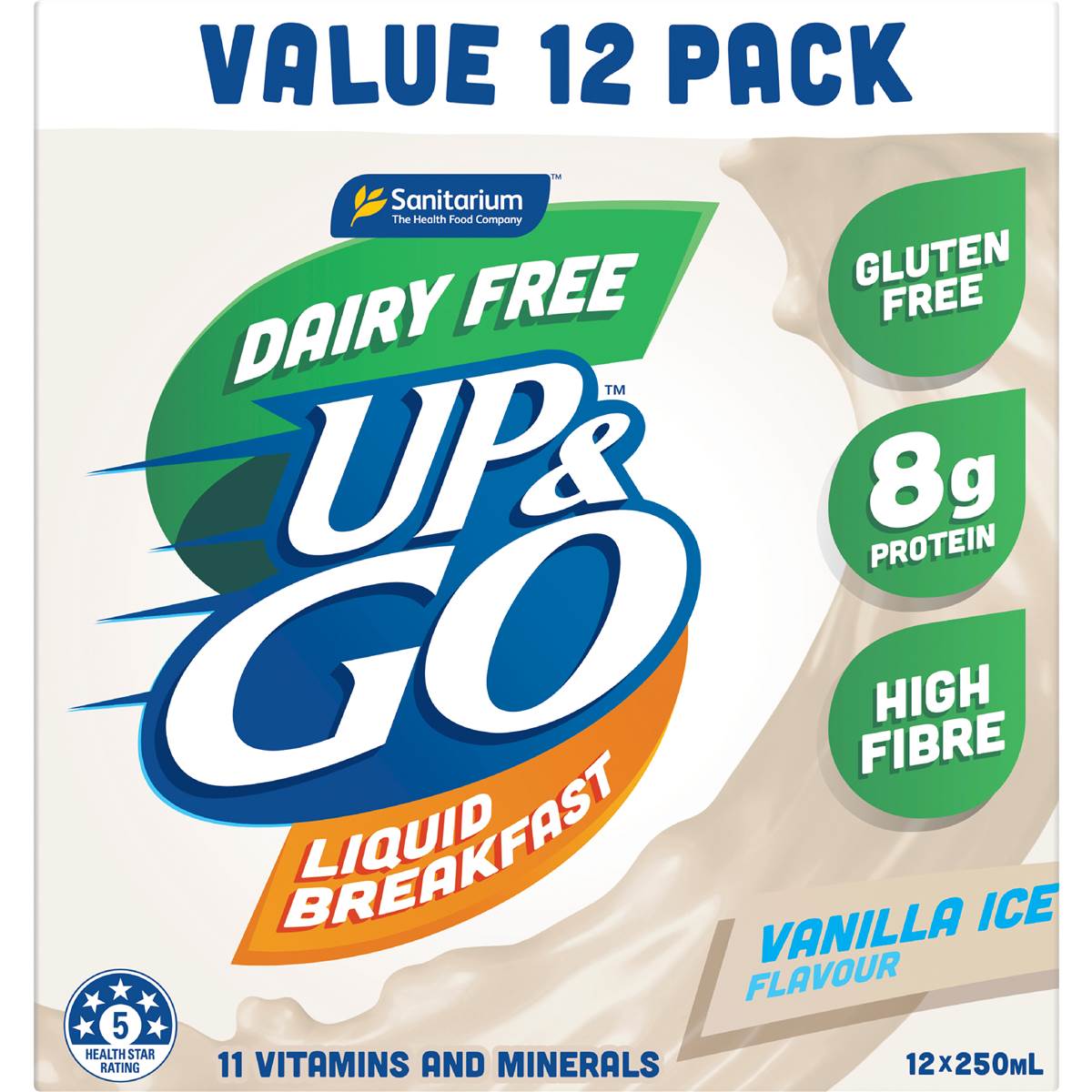 Up&Go Dairy Free Liquid Breakfast Vanilla Ice 250mL x 12 pack
