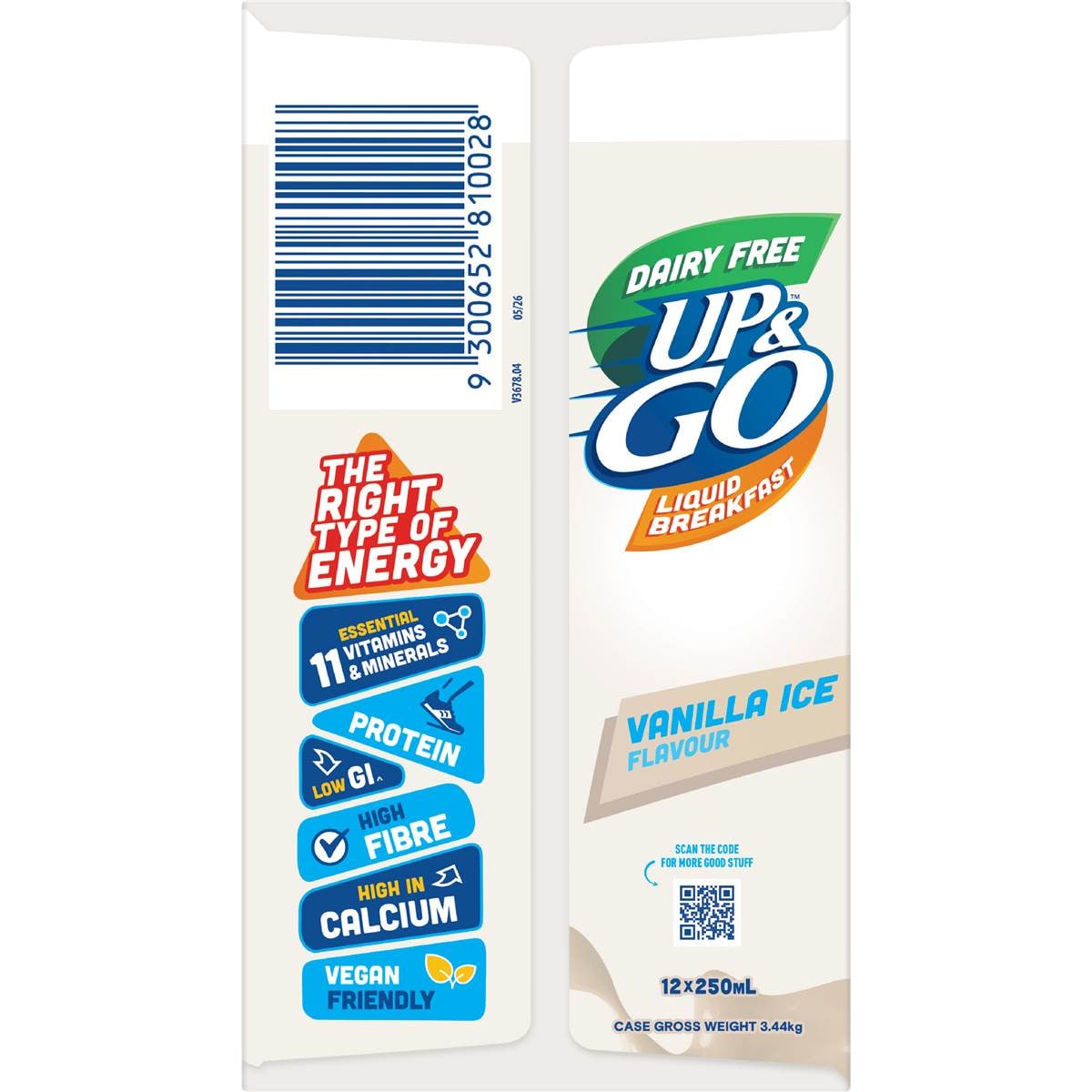 Up&Go Dairy Free Liquid Breakfast Vanilla Ice 250mL x 12 pack