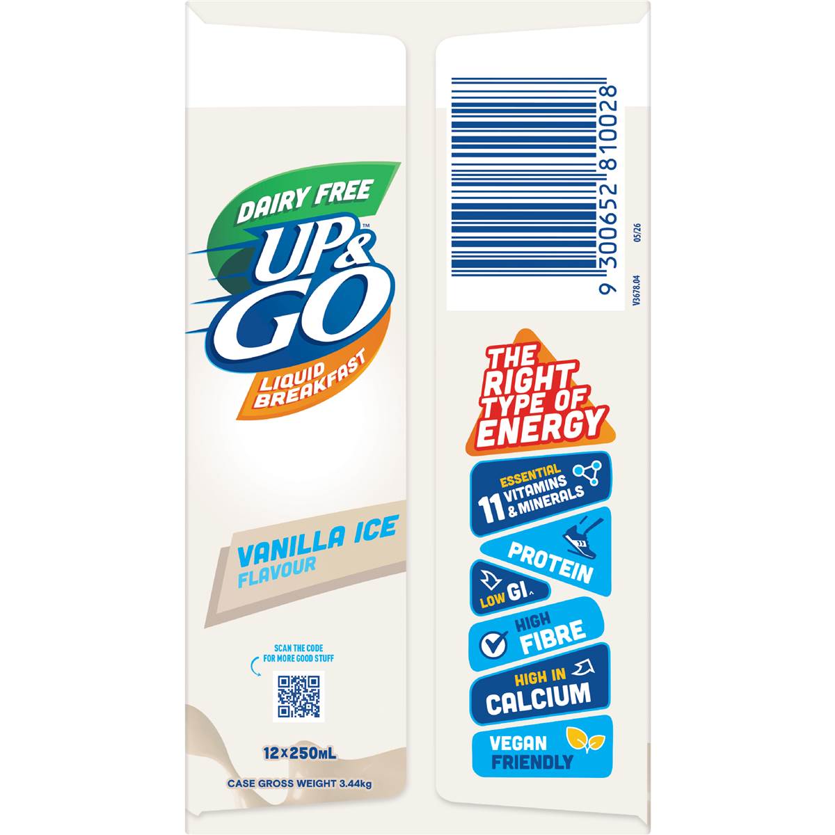 Up&Go Dairy Free Liquid Breakfast Vanilla Ice 250mL x 12 pack