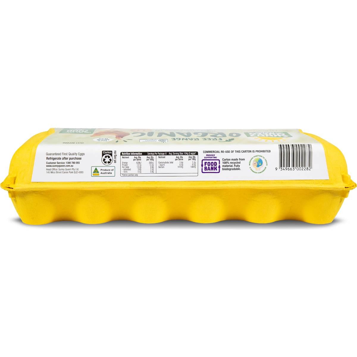 Sunny Queen 12 Pack Organic Extra Large Free Range Eggs 700g