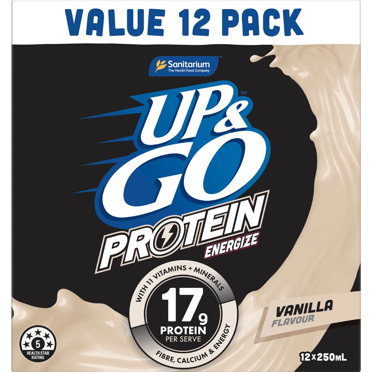 Up&Go Protein Energize Breakfast Liquid Vanilla 250mL x 12 pack