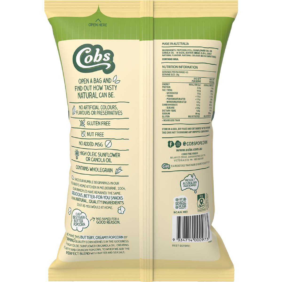 Cobs Natural Popcorn Best Ever Butter 90g