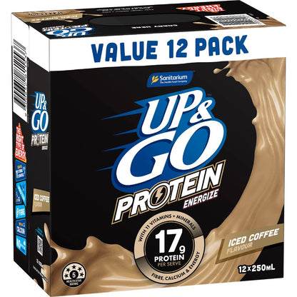 Up&Go Protein Energize Iced Coffee Flavour Breakfast Drink 250mL x 12 pack
