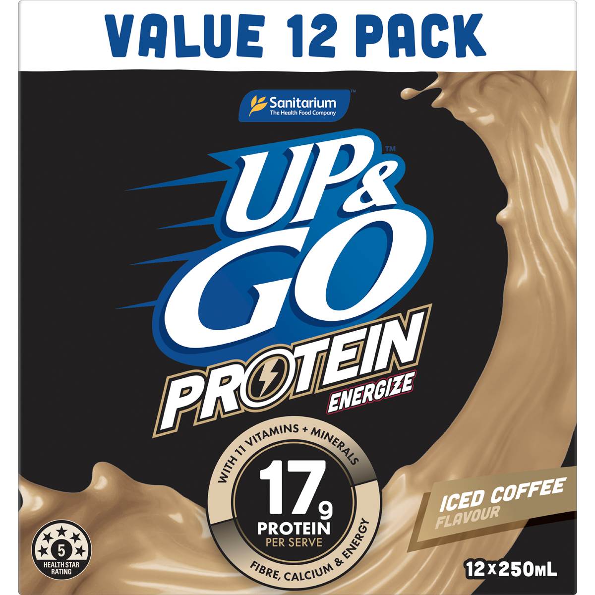 Up&Go Protein Energize Iced Coffee Flavour Breakfast Drink 250mL x 12 pack