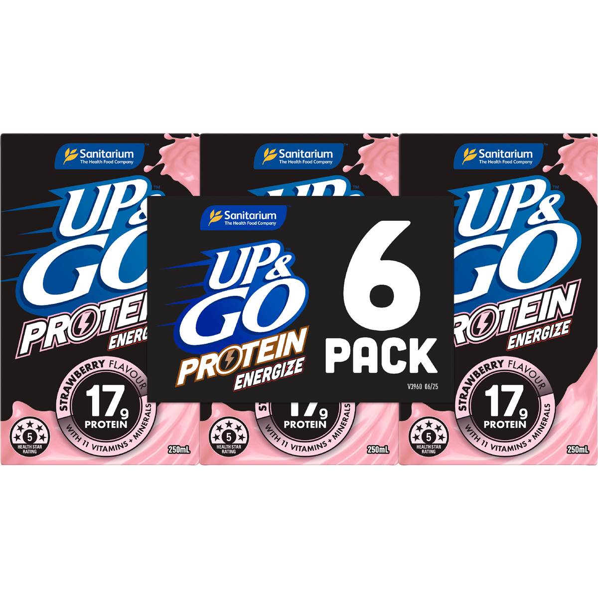 Up&Go Protein Energize Liquid Breakfast Strawberry 250mL x 6 pack