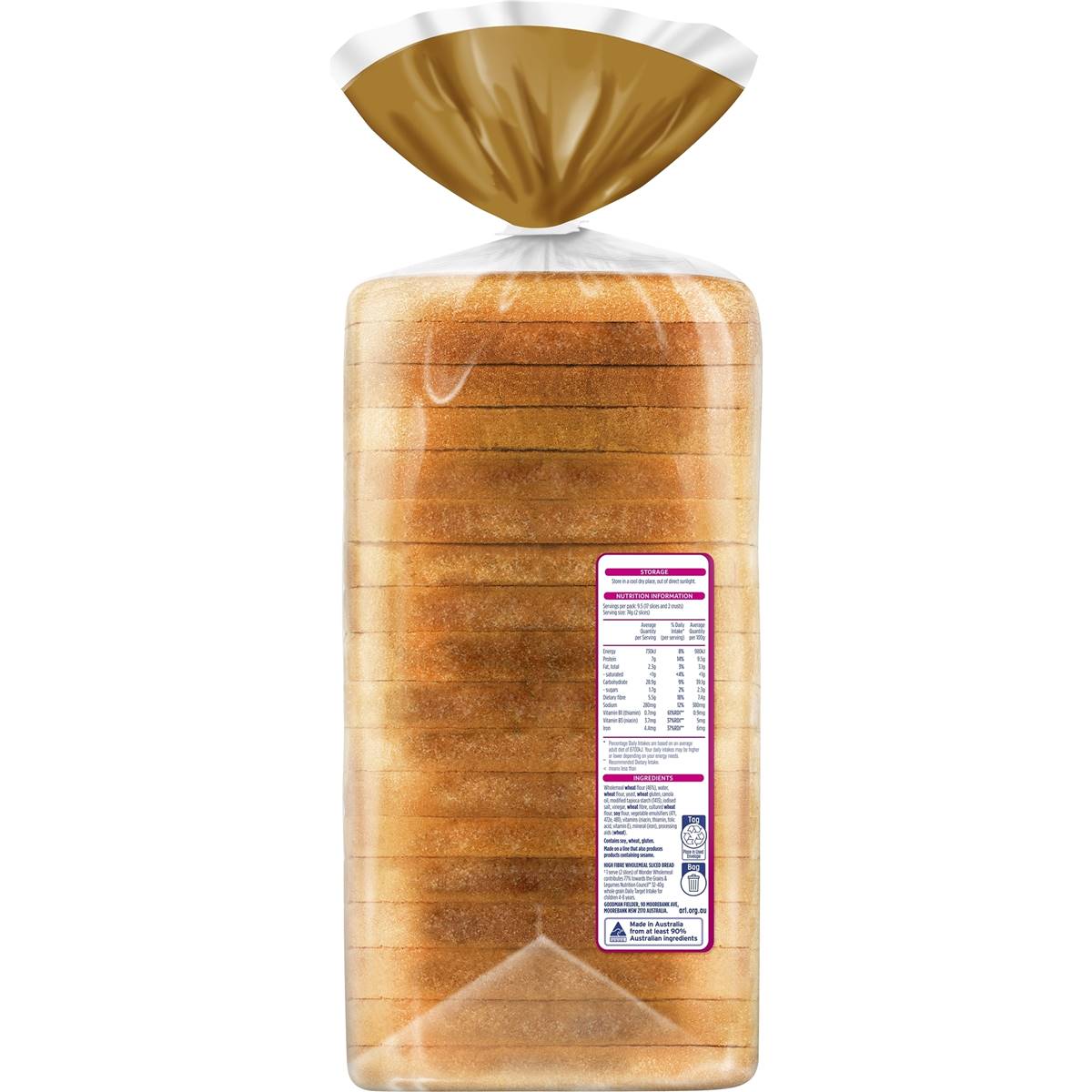 Wonder White Wholemeal With Iron Sandwich Slice 700g