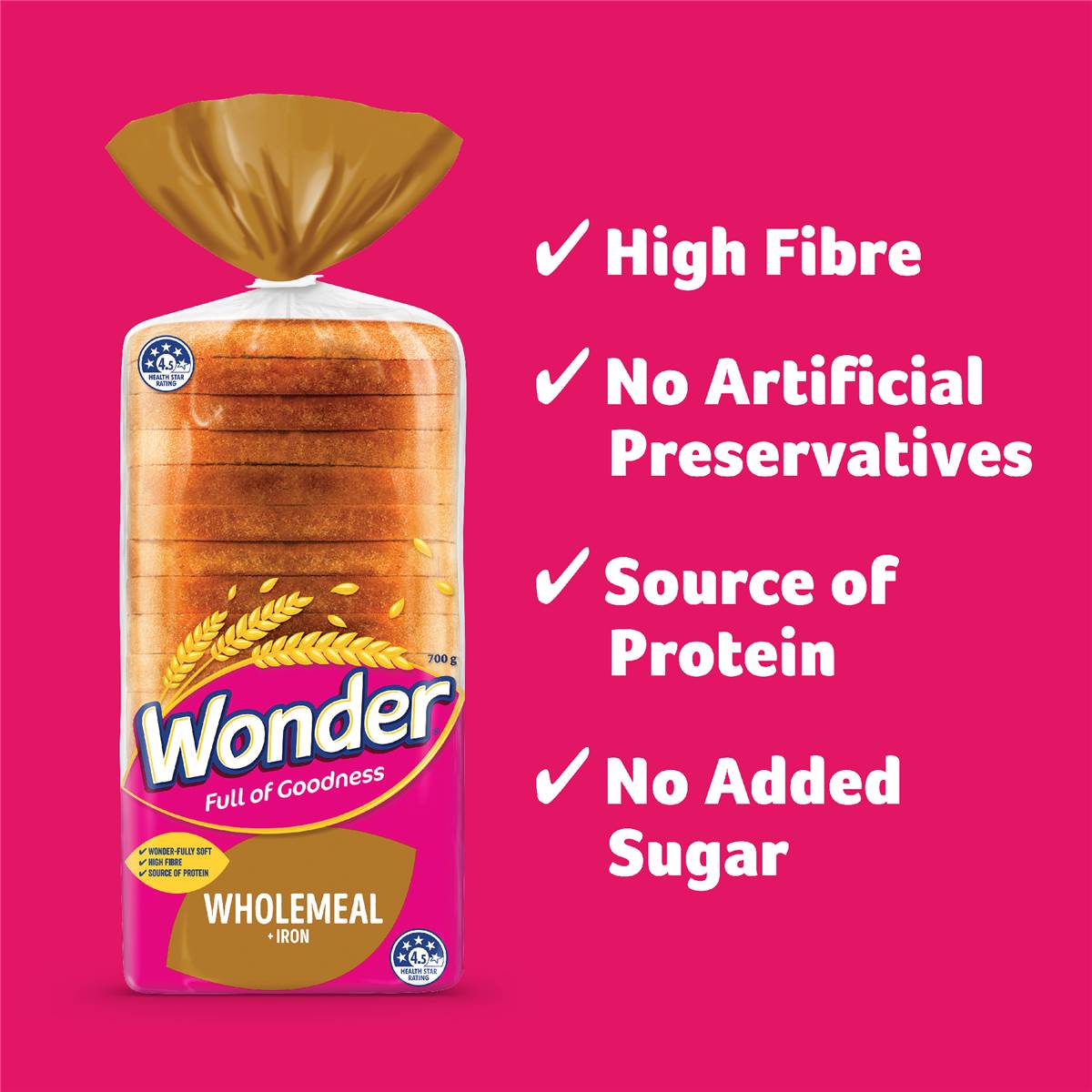 Wonder White Wholemeal With Iron Sandwich Slice 700g