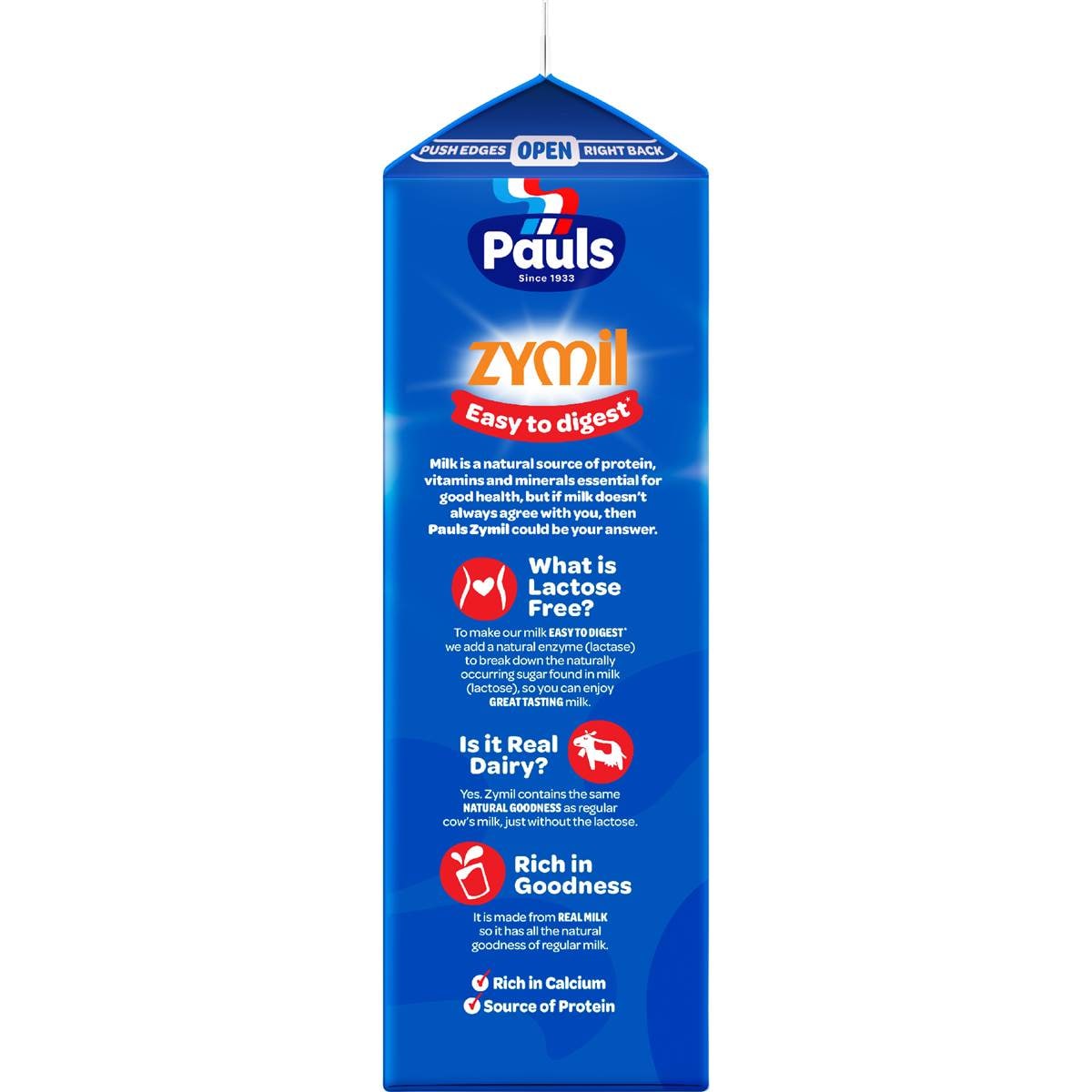 Pauls Zymil Lactose Free Full Cream Milk 1L