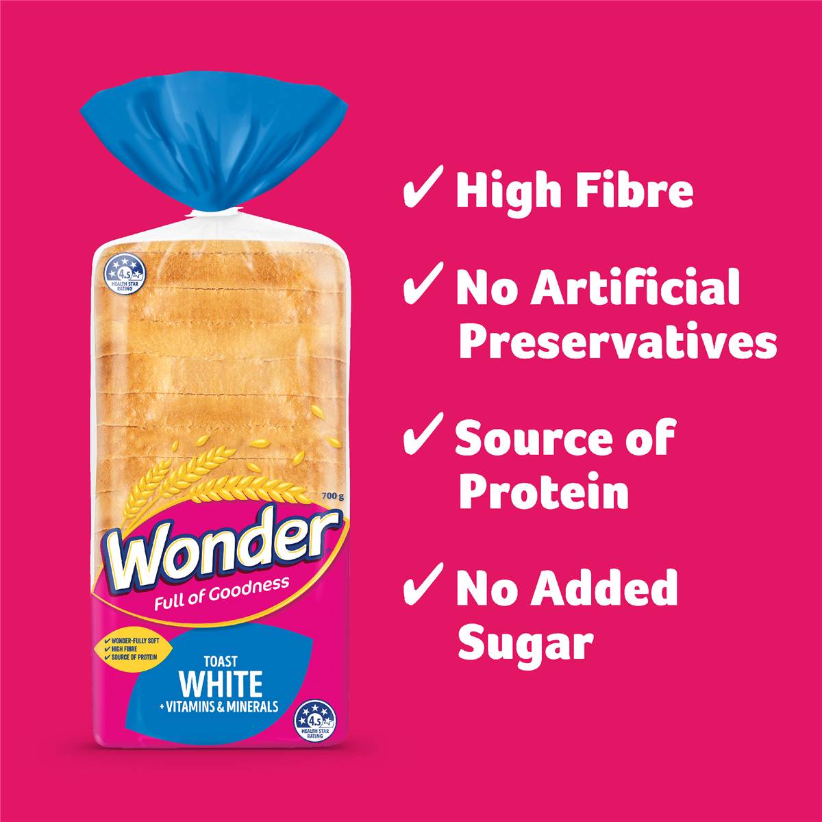 Wonder White Bread Vitamins & Minerals Toast 700g