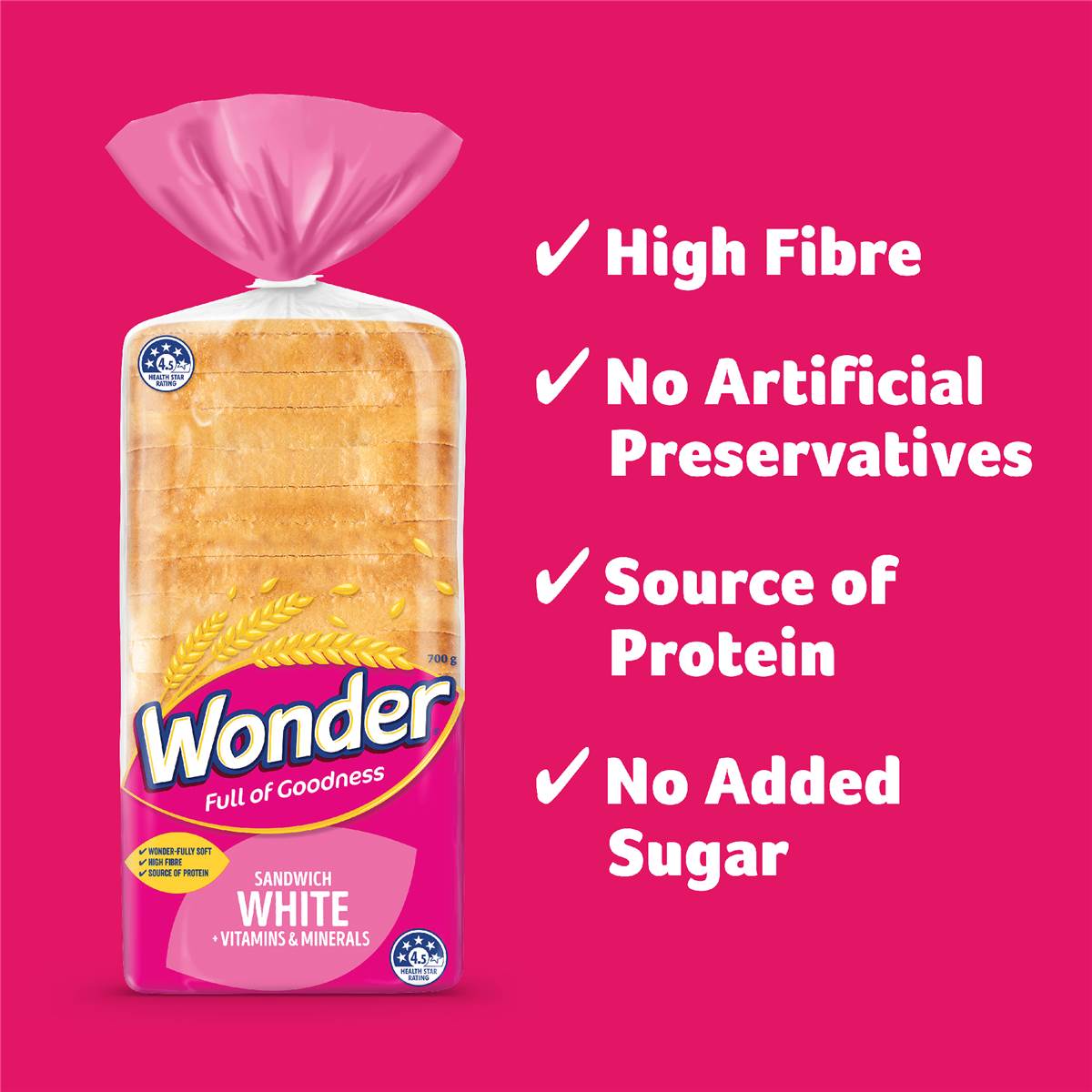 Wonder White Bread Vitamins & Minerals Sandwich 700g
