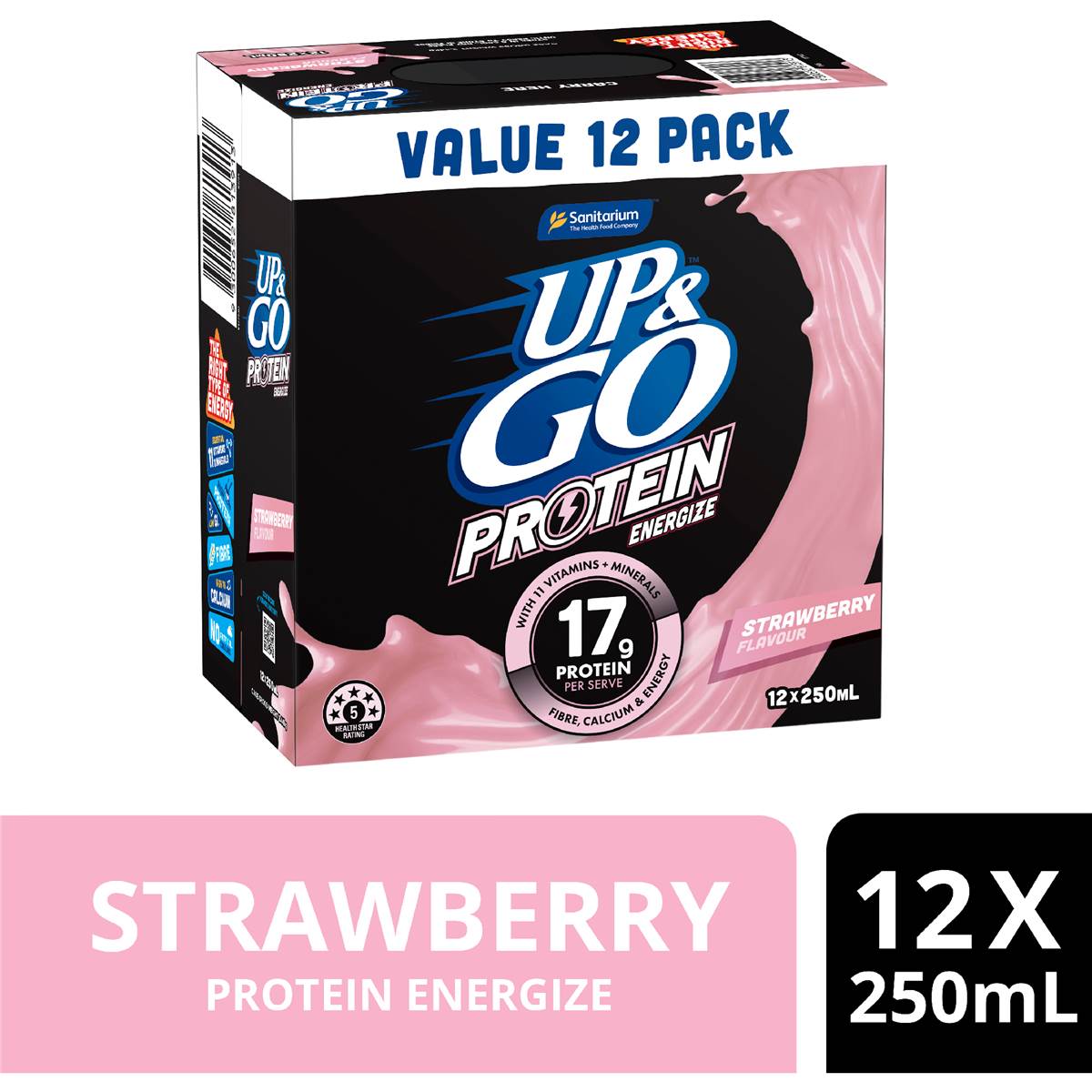 Up&Go Protein Energize Liquid Breakfast Strawberry 250mL x 12 pack