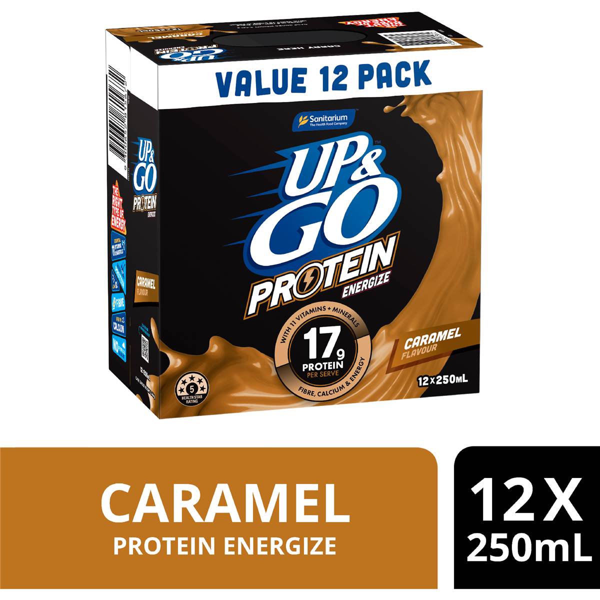 Up&Go Protein Energize Liquid Breakfast Caramel 250mL x 12 pack