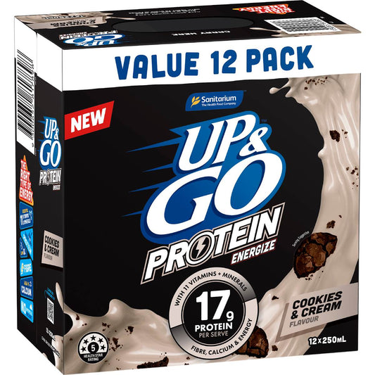 Up&Go Protein Energize Liquid Breakfast Cookies & Cream 250mL x 12 pack