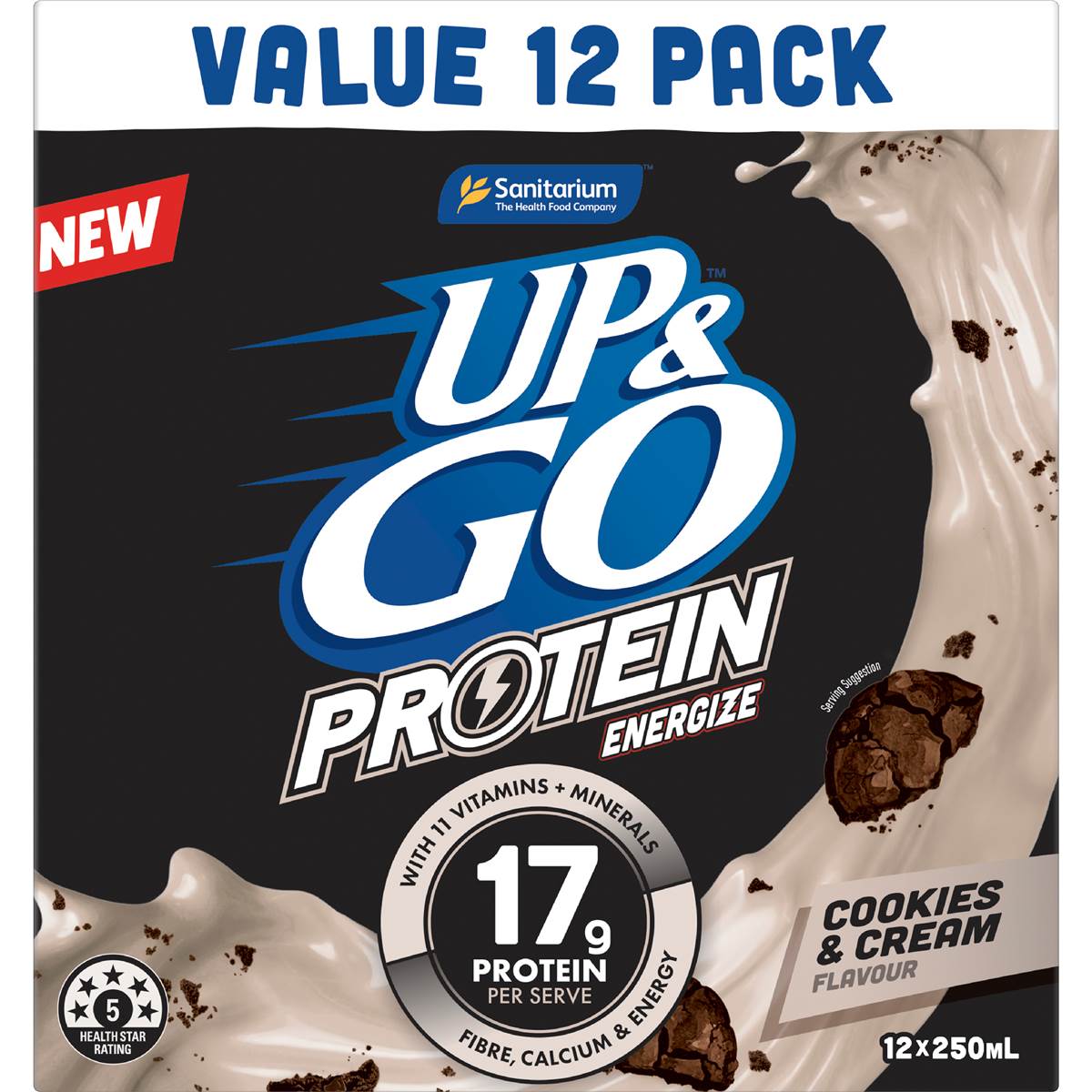 Up&Go Protein Energize Liquid Breakfast Cookies & Cream 250mL x 12 pack