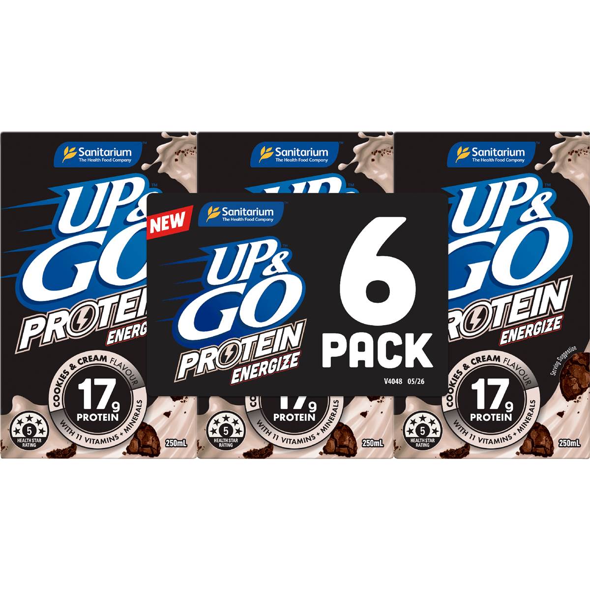 Up&Go Protein Energize Cookies & Cream Liquid Breakfast 250mL x 6 pack