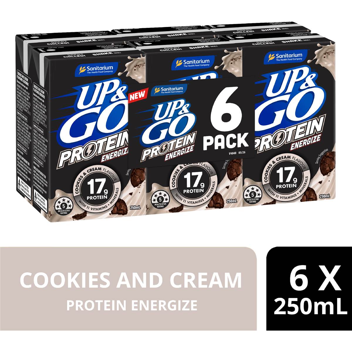Up&Go Protein Energize Cookies & Cream Liquid Breakfast 250mL x 6 pack