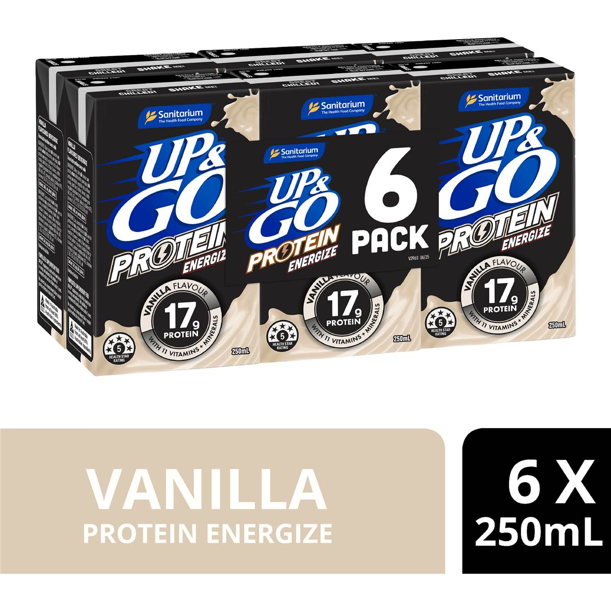 Up&Go Protein Energize Liquid Breakfast Vanilla 250mL x 6 pack