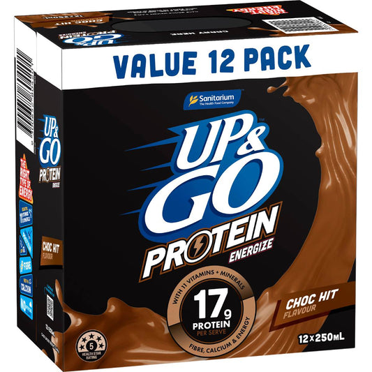 Up&Go Protein Energize Liquid Breakfast Choc 250mL x 12 pack