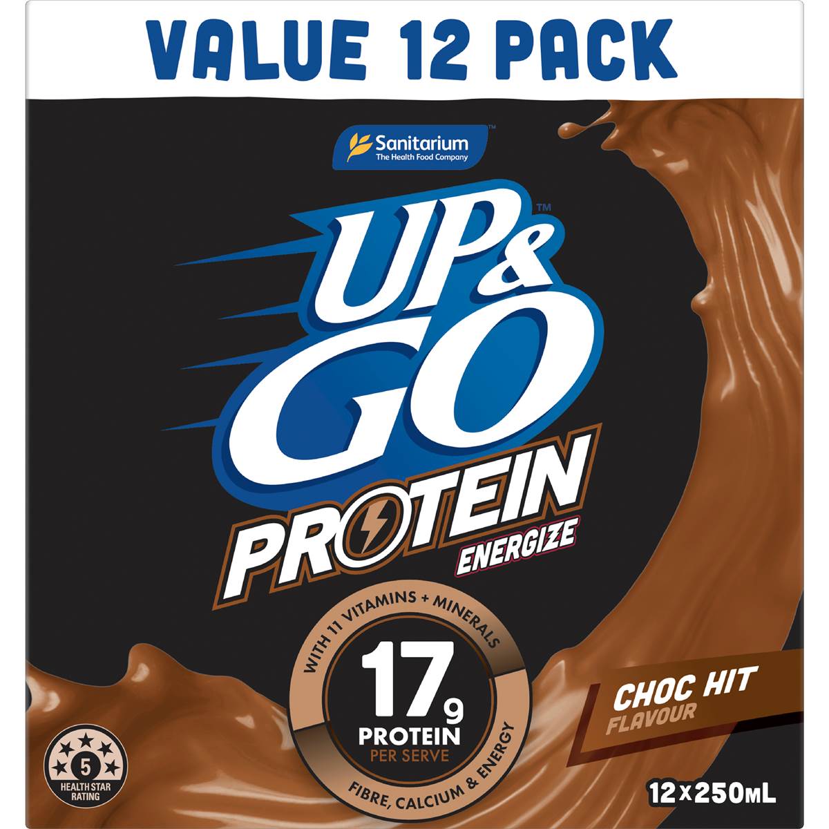 Up&Go Protein Energize Liquid Breakfast Choc 250mL x 12 pack