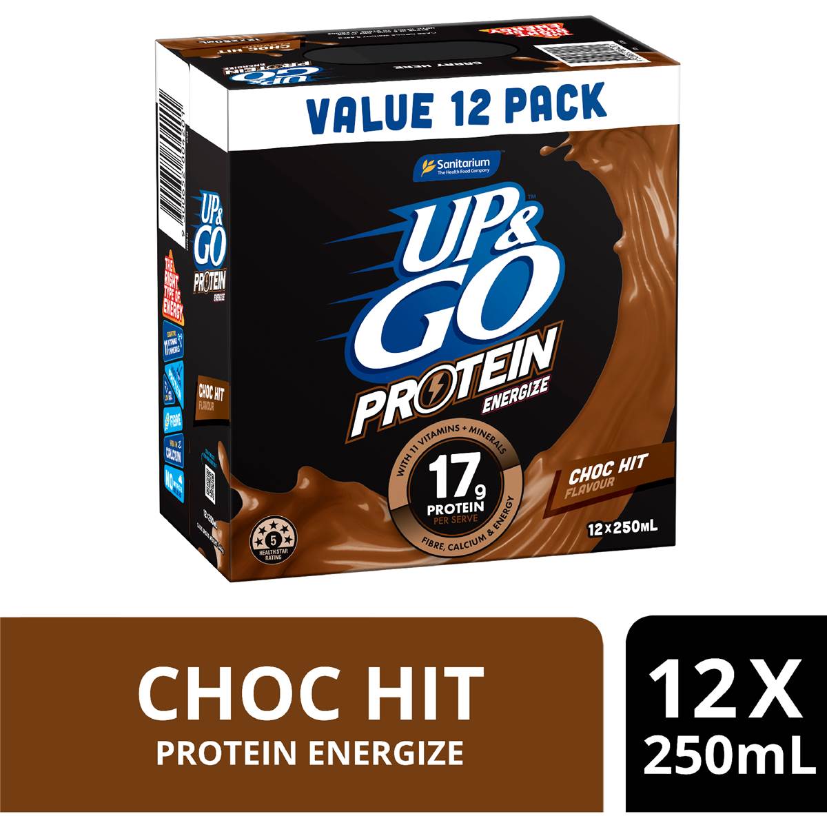 Up&Go Protein Energize Liquid Breakfast Choc 250mL x 12 pack