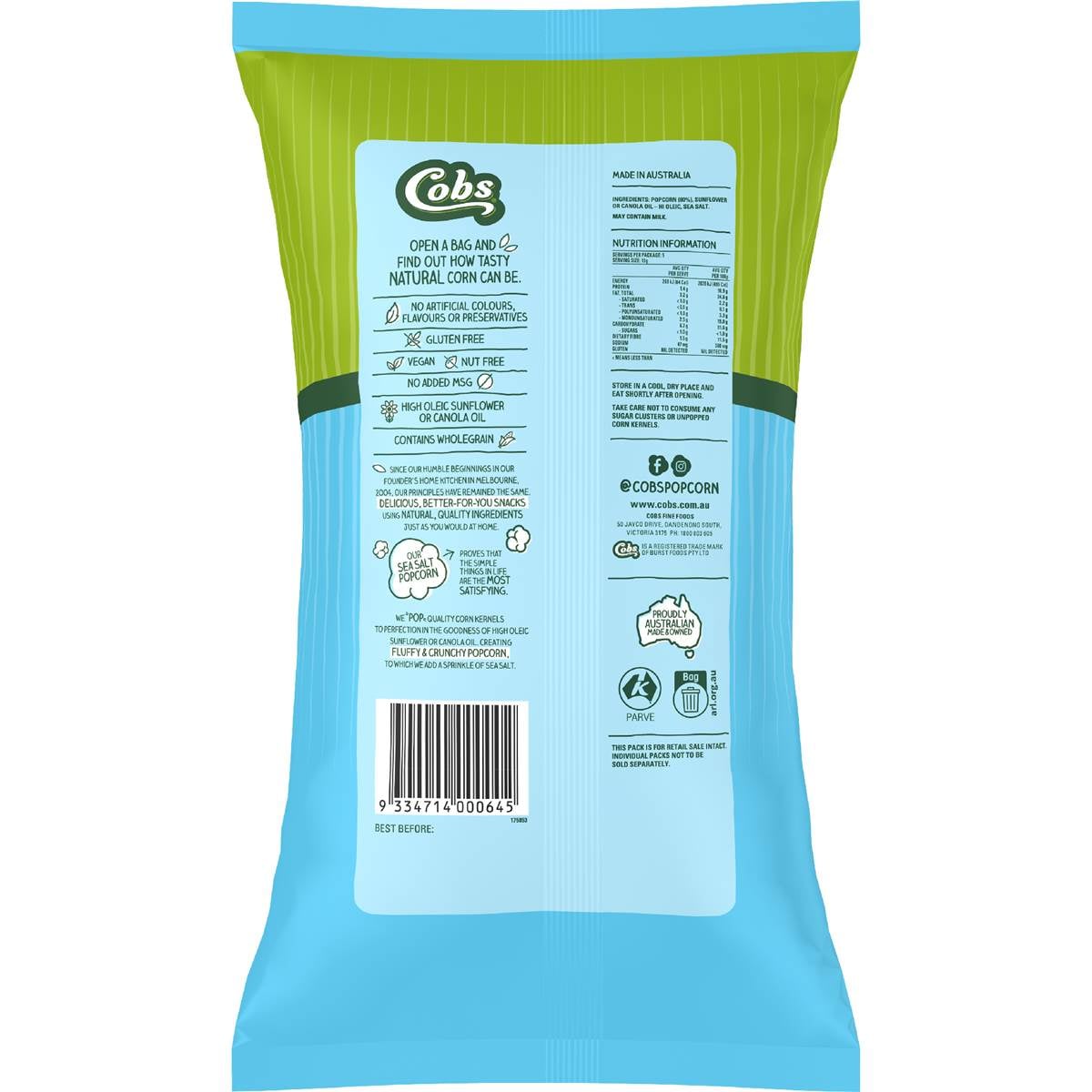 Cobs Sea Salt Popcorn 65g 5 pack